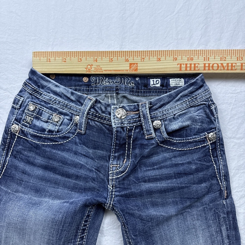 Miss Me Crop GIRLS 21x18 Jeans Cross Flap Blue Rhinestone EMBELISHED - Picture 8 of 9